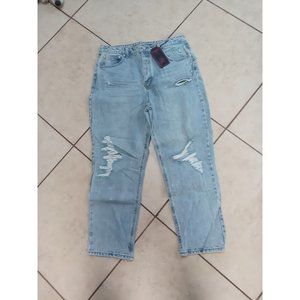 No Boundaries Women's 17 Jeans Straight Super High Rise Button Fly Light Wash #6